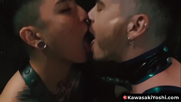 two leather dungeon guys sniff pits and make out